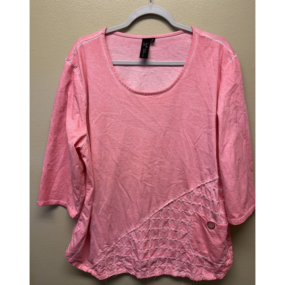 Focus Casual Life Textured Pullover Tunic Top Pink Distressed Textured Size XL